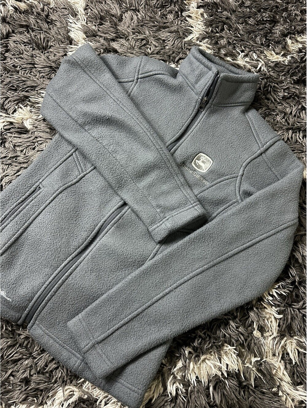 Eddie Bauer John Deere Fleece Jacket Womens XS Gray Full Zip Outdoor Layer
